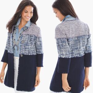 Chico’s Textured Blue Colorblock Jacket Medium